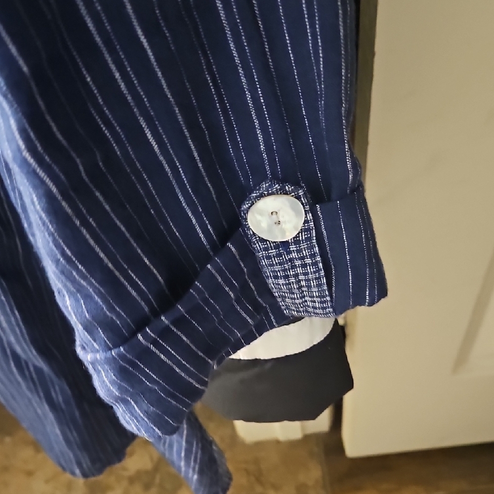 Habitat Blue Patchwork Button Down Tunic Size M - image 5